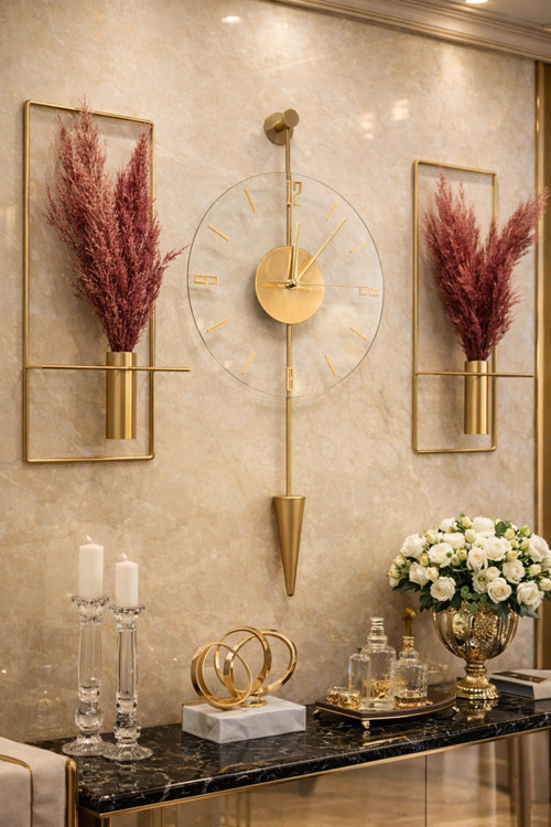 3 Lü Galileo Gold Elegante Set (Kırılmaz Tamperli Cam ) Modern Dekoratif Camlı Duvar Saati