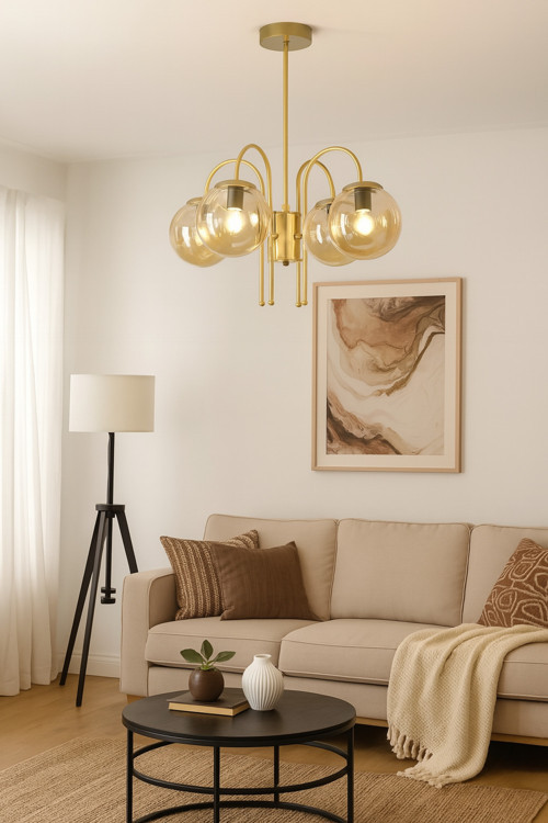 Zerrin Modern Tasarım Salon Yemek Odası Mutfak Eskitme Renk Bal Camlı Sarkıt 4 Lü Avize