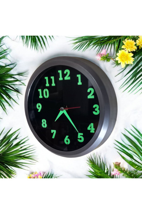 Fosforlu Gece Parlayan Metal Duvar Saati Çap 20 Cm Küçük Saat