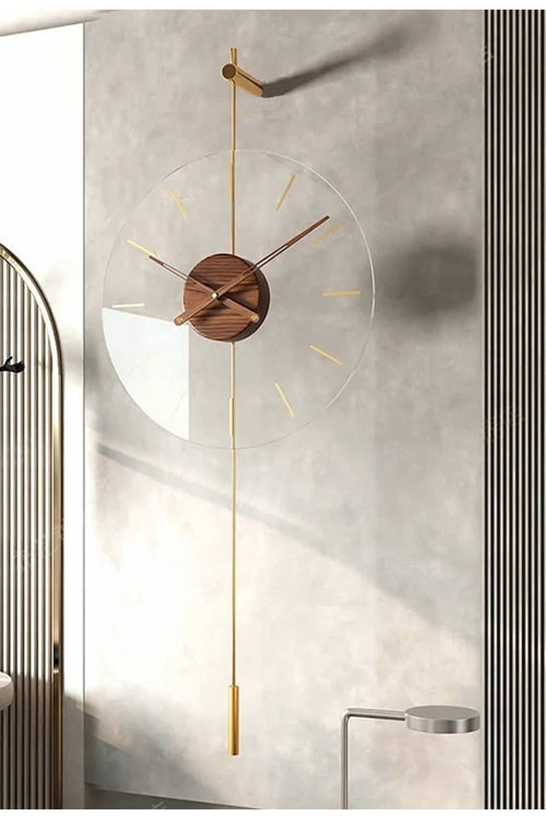 Primera Gold Time Ceviz Göbek, Modern Metal Ve Nano Kırılmaz Göbek Tasarım Duvar Saati