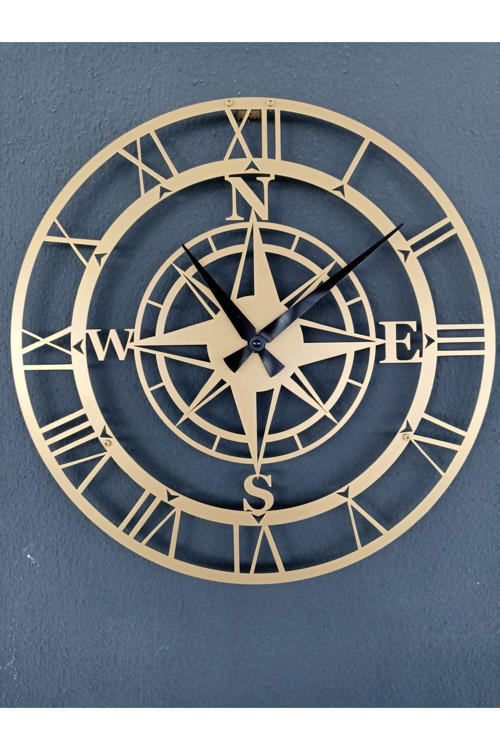 Pusulalı Metal Gold - Altın Duvar Saati 1,5 Mm Kalınlık 41x41 Cm
