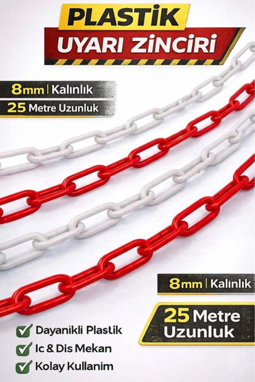 25 mt Plastik Zincir 8 mm Kırmızı Beyaz Yağmur Oluk Zinciri Pilastik Zincir