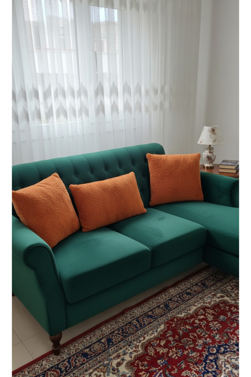 3- Lü Kare Takım Kırlent / Yastık 2 Kenar Kiremit / 1 Orta Kiremit ( 42cm / 42cm)-(50CM / 30CM)