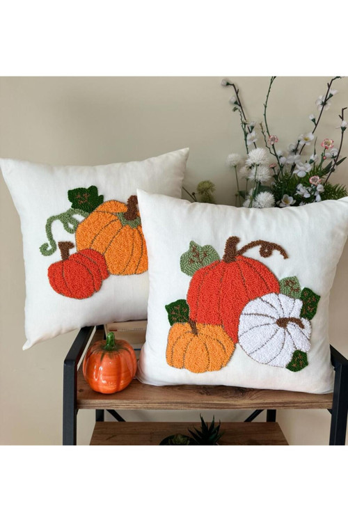 Punchhatolyesii Sonbahar Balkabağı Ikili Set Takım 43x43 %100 Punch Panch El Işlemesi El Emeği