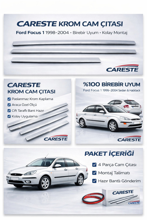 FORD FOCUS 1 1998-2004 MODELLER ARASI KROM CAM ÇITASI 4 PARÇA PASLANMAZ ÇELİK