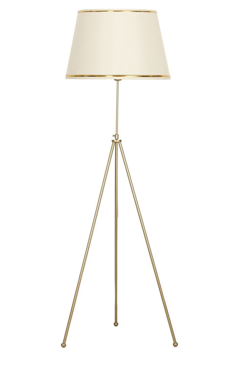 Noa Eskitme Tripod Boyu Ayarlanabilir Metal Lambader - Gold Şeritli Krem
