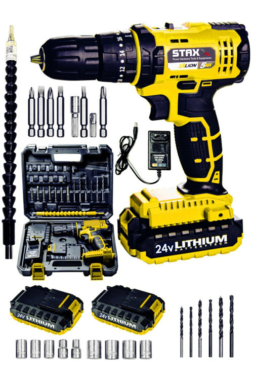 Stx1069 24v Çift Akülü Şarjlı Vidalama Darbeli Matkap Çantalı Set + 24parça Usta Seti