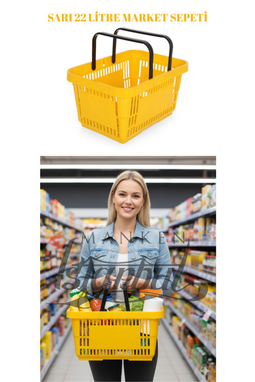 22 Litre 5 Adet Market Sepeti, Alışveriş Sepeti, Saplı Market Sepeti
