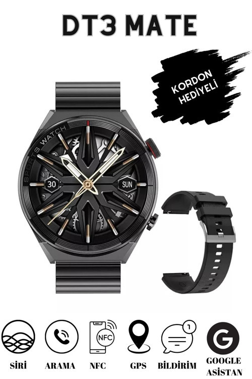 DT3 Mate Tam HD IPS Ekran Smart Watch Akıllı Saat Çift Kordon Siri/Nfc/Gps Aktif