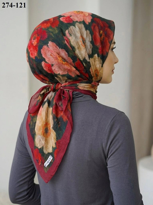 scarf Desenli Bambu Kraş Pamuk Eşarp 274-121
