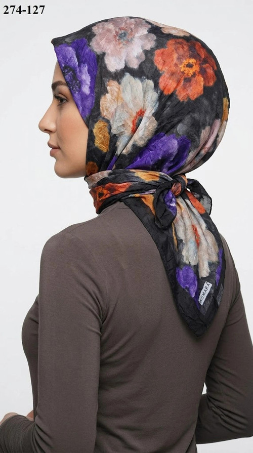 scarf Desenli Bambu Kraş Pamuk Eşarp 274-127