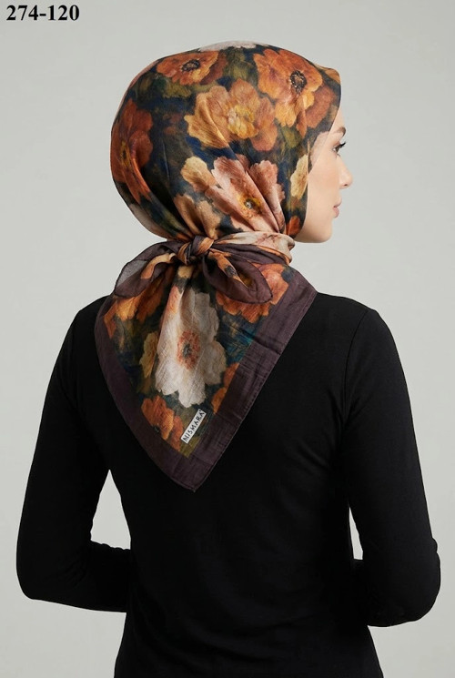 scarf Desenli Bambu Kraş Pamuk Eşarp 274-120