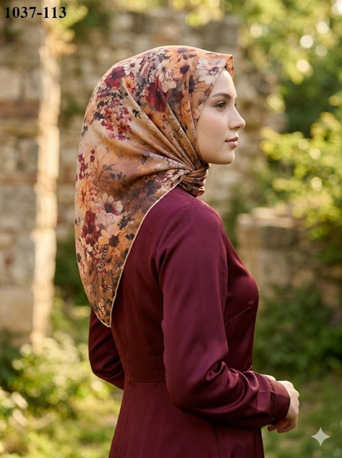 Soft Pamuk Eşarp (Hardal-Kırmızı) 1037-113