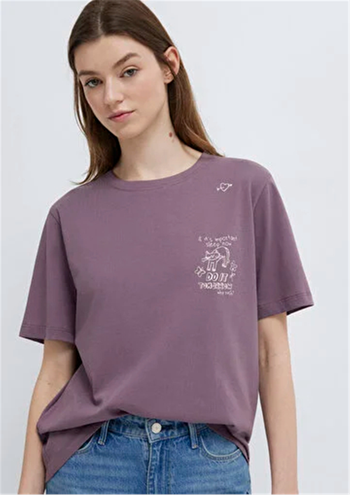 Y26 M1613875-70648 Flınt Kadın Regular Kedi Baskılı T-shirt