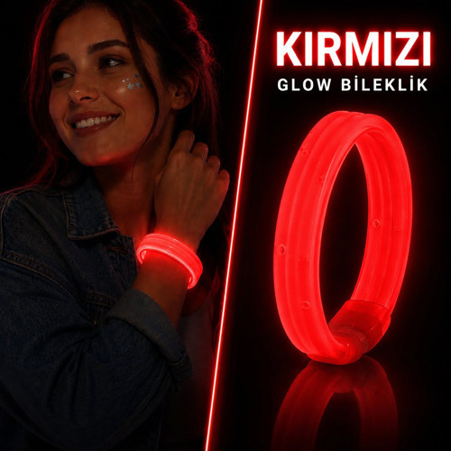 Kırmızı Kalın Glow Bileklik - Kırılarak Yanan Parti ve Festival Bilekliği