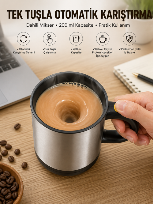 tekno Mikser Kupa Yazılı Mug Bardak Karıştırma Özelliği 2026
