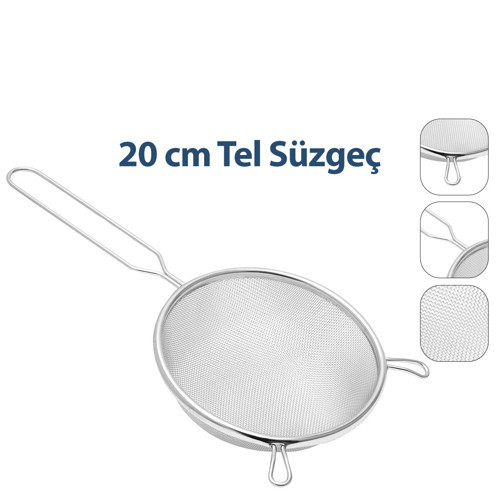 20 cm Tel Süzgeç Metal Saplı Kulaklı