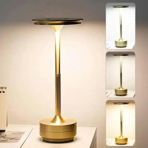 Eskitme Gold Kasa Dokunmatik Şarjlı Masa Lambası - 3 Renk Işık Modlu, LED Aydınlatmalı, Moder