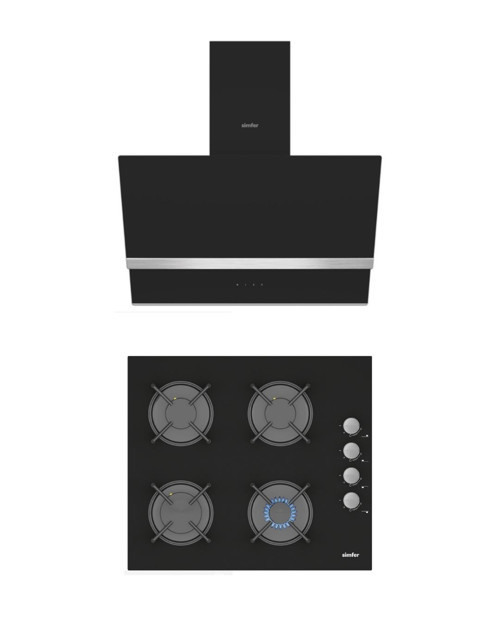 Premium Siyah Cam 2'li Ankastre Set (3500 Ocak + 8738 Davlumbaz)