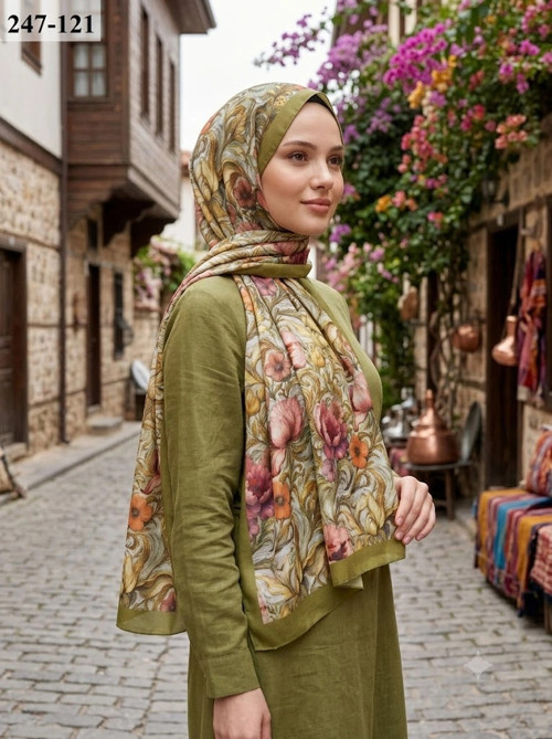 Fransız İpeği Şal (Yağ Yeşili) 247-121