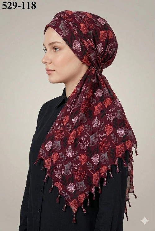 Life Desenli Sökme Boncuklu Eşarp 529-118