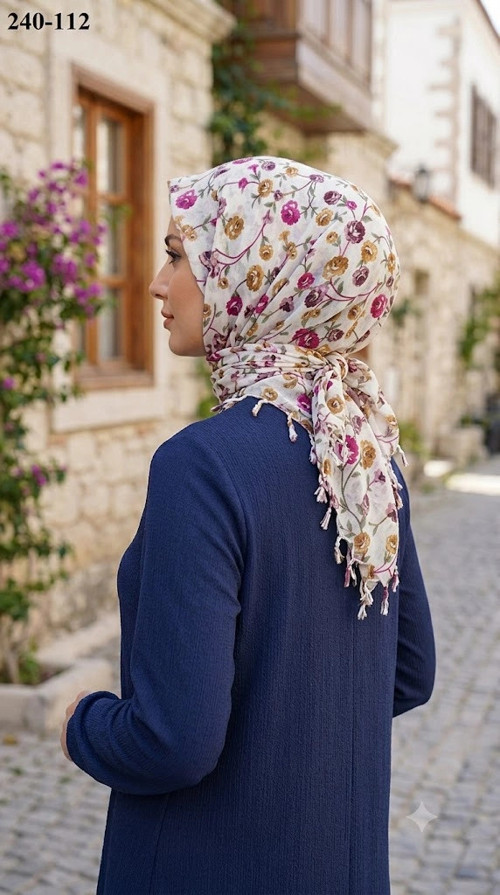 Life Desenli Sökme Boncuklu Eşarp 240-112