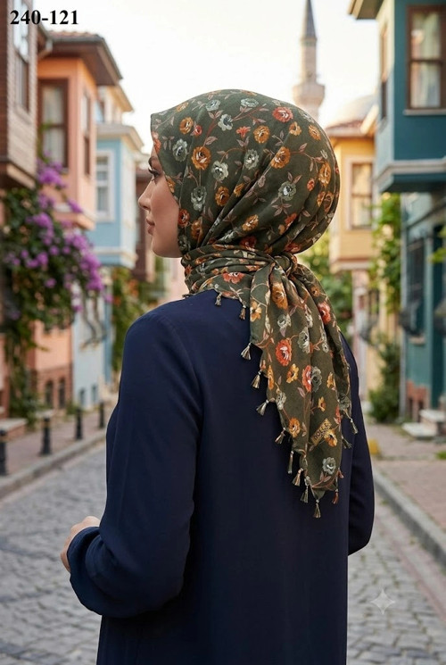 Life Desenli Sökme Boncuklu Eşarp 240-121