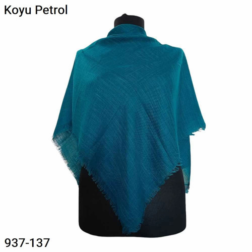 Düz Renk Flamlı Pamuk Eşarp (Petrol) 937-137