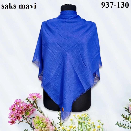 Düz Renk Flamlı Pamuk Eşarp (Saks Mavi) 937-130
