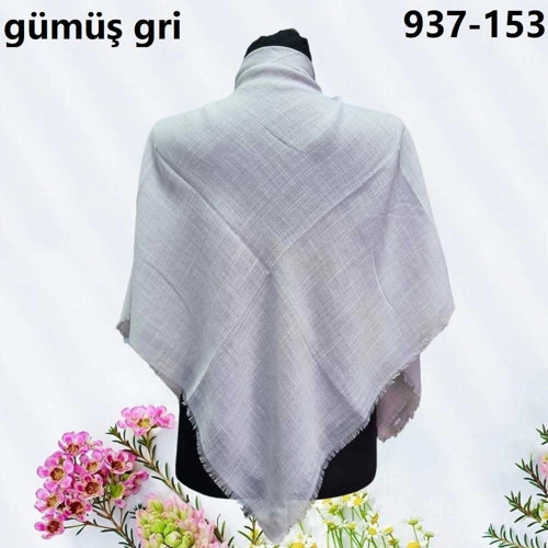 Düz Renk Flamlı Pamuk Eşarp (Gümüş Gri) 937-153