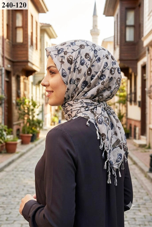 Life Desenli Sökme Boncuklu Eşarp 240-120