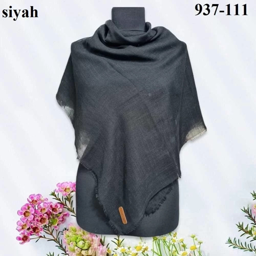 Düz Renk Flamlı Pamuk Eşarp (Siyah) 937-111