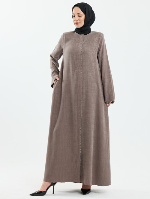 Rüveyda Cupra Taşlı Abaya Vizon - 2646