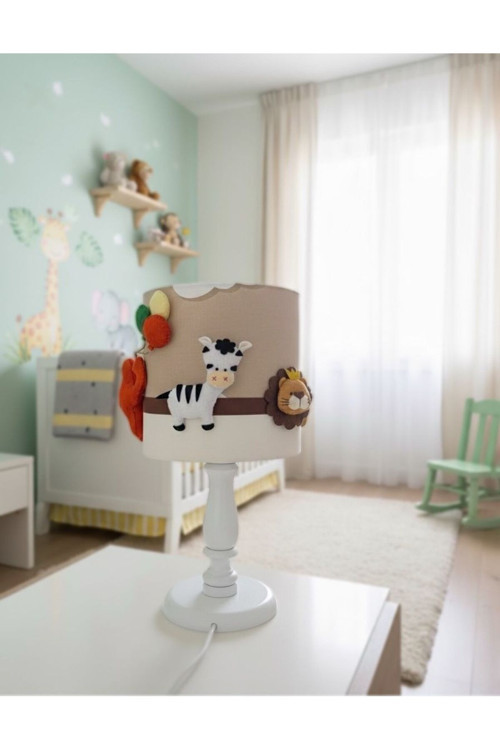Kahve Bulutlu Krem Renk Amazon Hayvan Figürlü Tasarım Bebek/Çocuk Odası Abajur