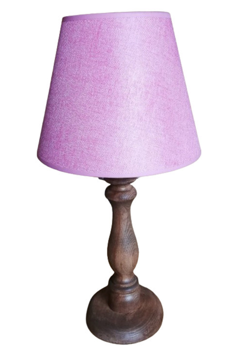 Ceviz Ahşap Ayaklı Abajur Pembe Başlık
