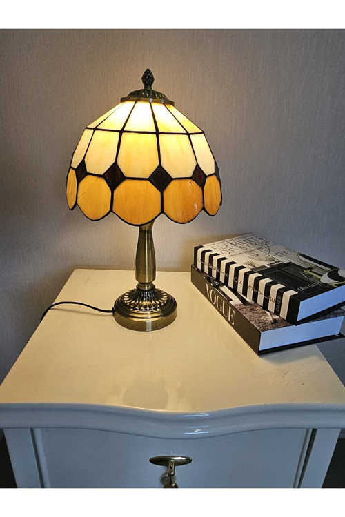 El Yapımı Eskitme Vitray Retro Barok Abajur Masa Lambası Oturma Yatak Odası Kahve beyaz