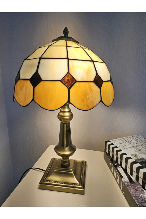 El Yapımı Eskitme Vitray Retro Barok Abajur Masa Lambası Oturma Yatak Odası Kahve Beyaz