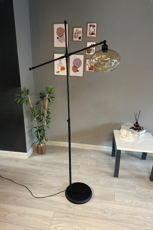 Solvia Cam Bal Rengi Lambader Siyah Metal Gövde Modern Oturma Odası