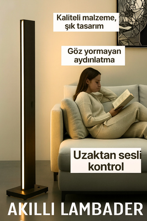 Uzaktan Ses ve Telefon Kontrollü Akıllı Led Ahşap Lambader,Dikey Aydınlatma ,Zemin Işığı