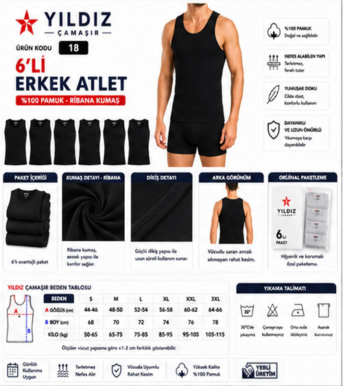 Erkek Ribana Askılı Atlet (04-18-21) - 6 Adet