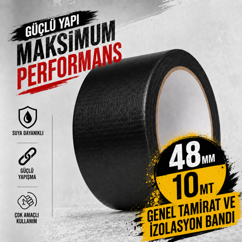 Siyah Tamir ve İzolasyon Bandı 48mm 10mt Suya Dayanıklı Duct Tape Sırdırmazlık Bandı