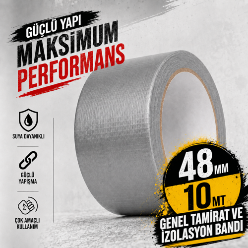 Gri Tamir ve İzolasyon Bandı 48mm 10mt Suya Dayanıklı Duct Tape Sırdırmazlık Bandı