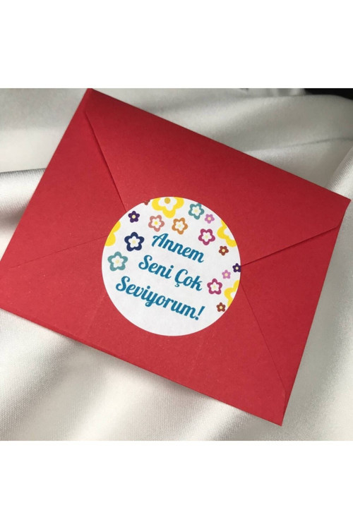 Annem Seni Çok Seviyorum Sticker Anneler Günü Etiket 4 Cm (40 Adet)