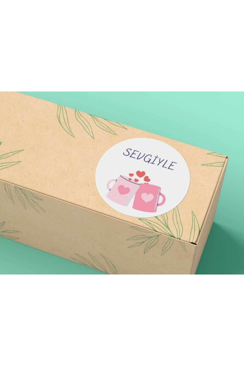 Sevgiyle Etiketi Kalpli Kupa Mat Sticker Evlilik Yıldönümü Aşk Love 4 Cm (40 Adet)