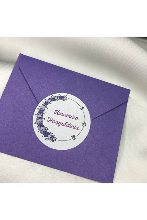 Özel Merasim Etiketleri Kınamıza Hoşgeldiniz Mor Organizasyon Sticker 4 Cm (100 Adet)