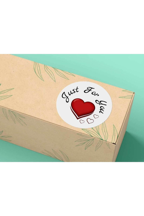 Just For You Etiket Mat Yuvarlak Sticker Kırmızı Kalp Thank You Serisi 4 Cm (40 Adet)