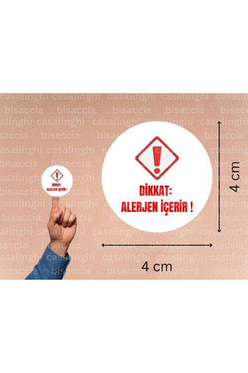 Dikkat Alerjen İçerir Etiketi Uyarı Alerji İçermektedir Alerjen Yuvarlak Mat Sticker 4 Cm (45 Adet)