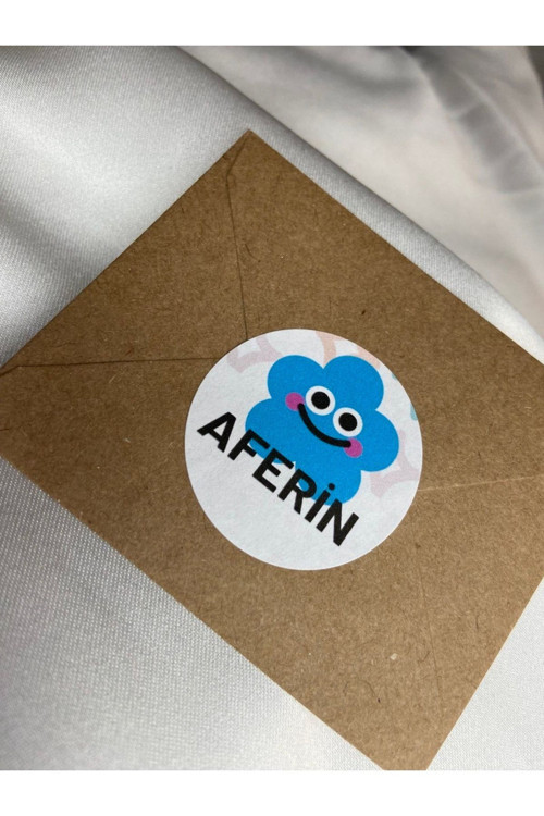 Mavi Gülen Yüz Aferin Sevimli Sticker Okul Kurs Schooll Mat Etiket 4 Cm (40 ADET)