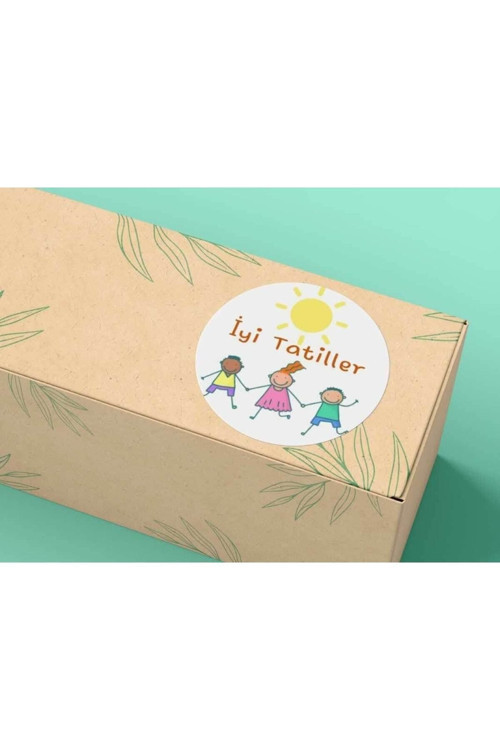 İyi Tatiller Yaz Tatili Etiketi Okul Karne Çocuklar Mat Estate Yuvarlak Mat Sticker 4 Cm (40 ADET)