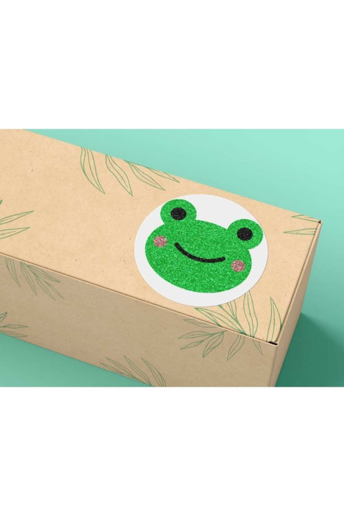Kurbağa Resimli Etiket Yeşil Yuvarlak Mat Sticker Karne Çocuk 4 Cm (100 Adet)